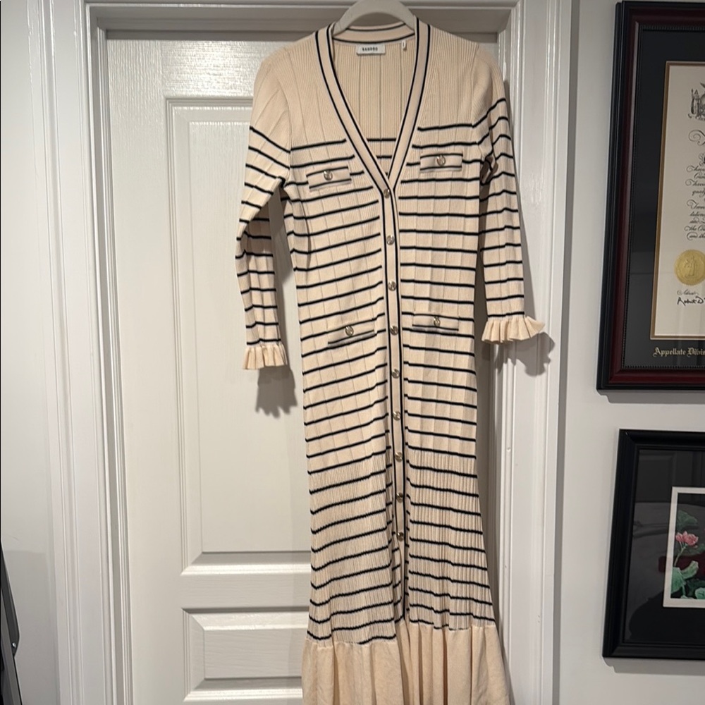 Sandro Cream and Black Striped Dress